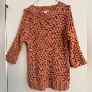 Tulle Open-Knit Scoop Neck Sweater in Terracotta